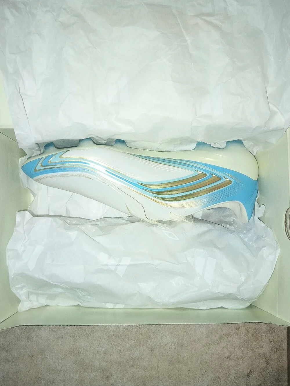 Adidas Messi F50 Pro FG Soccer Cleats Men’s White with Light Blue Trim